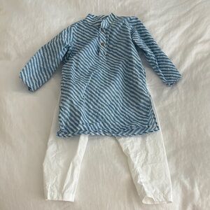 Leheriya Printed Mandarin Collar Kurta With White Pyjama